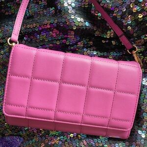 Magenta Quilted Wallet style Crossbody Purse